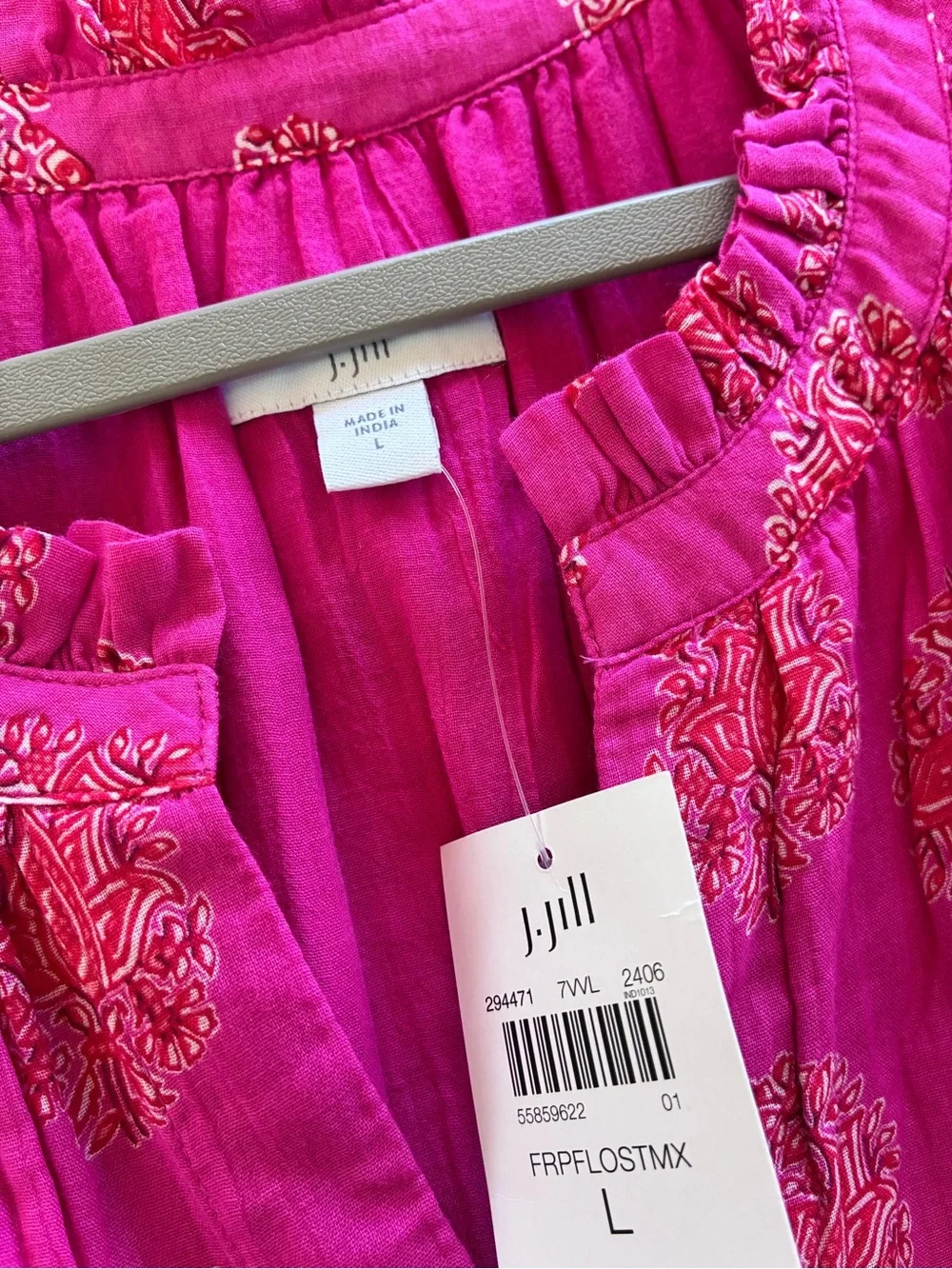 New J. Jill size L Fuchsia tiered sleeveless Midi Dress